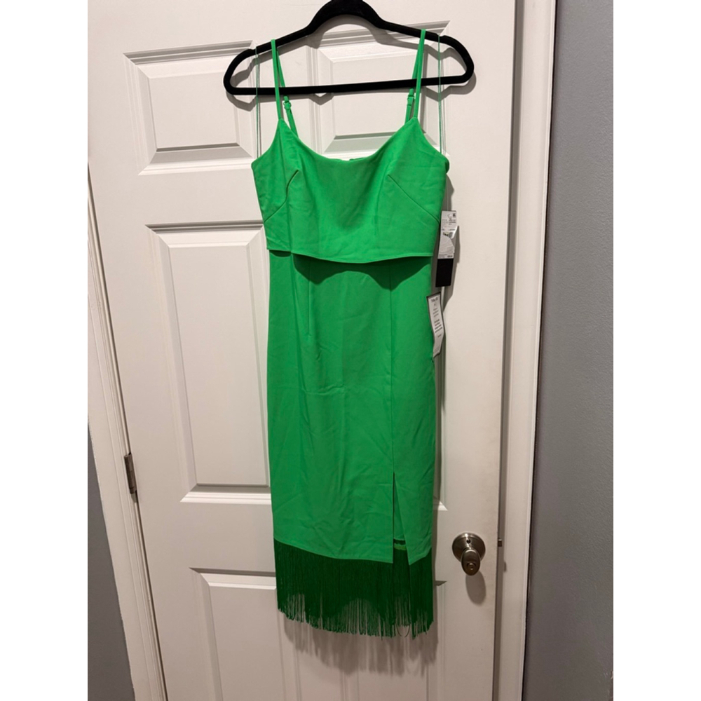 Women's Adrianna Papell Green Fringe Midi Dress Size 2 - Picture 3 of 8